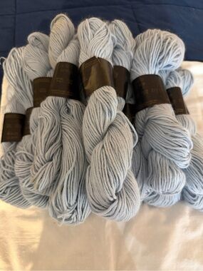 14 Skeins of Karabella Chloe Light Blue Yarn. Total yardage 1,428.